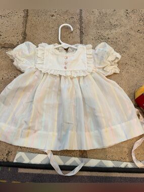 Vintage Baby Kissed Girls' Pastel Stripe Ruffle Dress - Cream